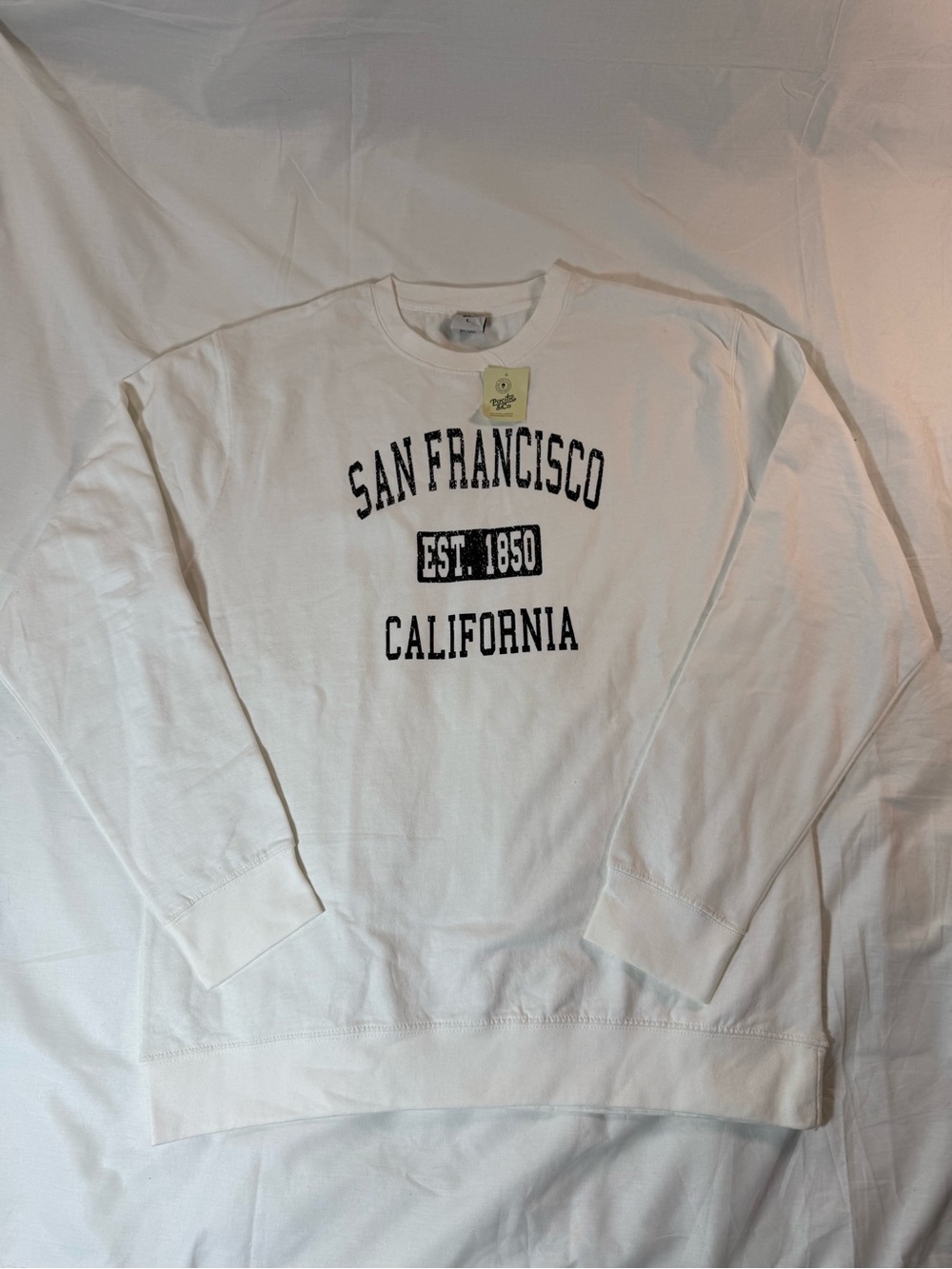 Unisex White Crewneck Sweatshirt with Black San Francisco Graphic Size Large NWT